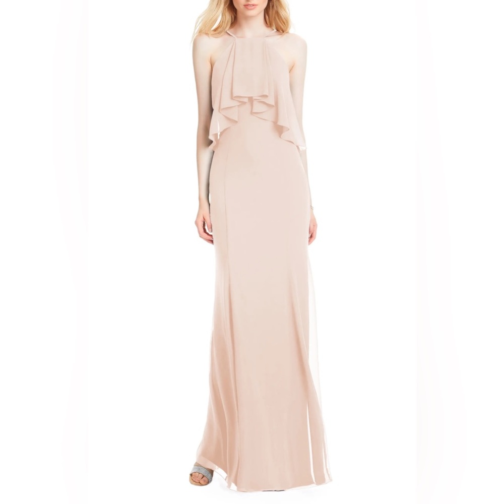 Bill Levkoff Chiffon Halter Spaghetti Strap Gown